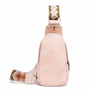 sling bag, geometric strap cross body bag, womens small PU leather chest purse